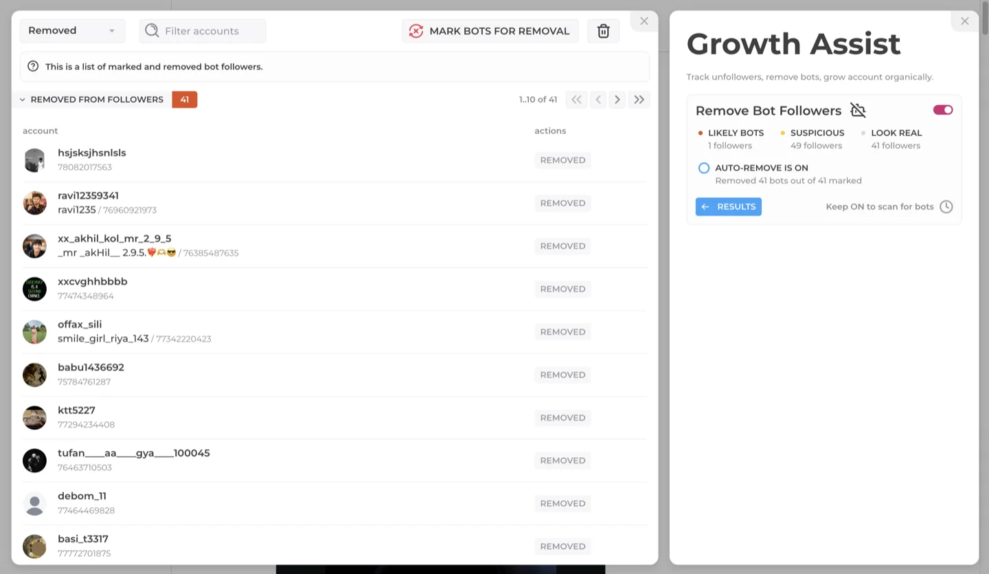 INSSIST Bot Detection Results - Review flagged accounts and mark for removal