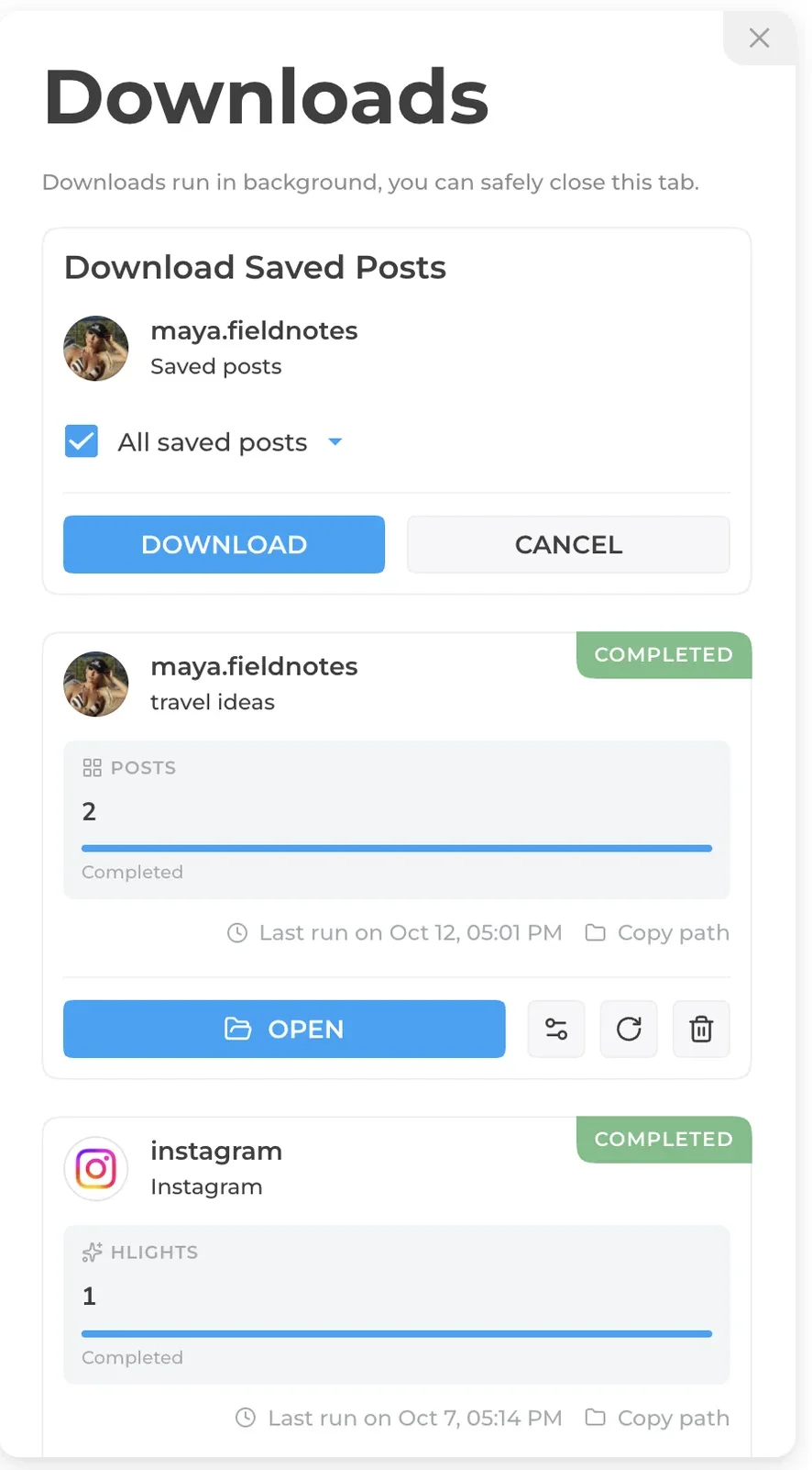 Downloading Instagram saved posts and Highlights with the INSSIST Chrome extension